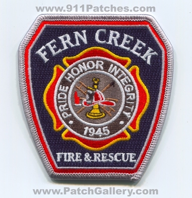 Fern Creek Fire and Rescue Department Patch (Kentucky)
Scan By: PatchGallery.com
[b]Patch Made By: 911Patches.com[/b]
Keywords: & dept. pride honor integrity 1945
