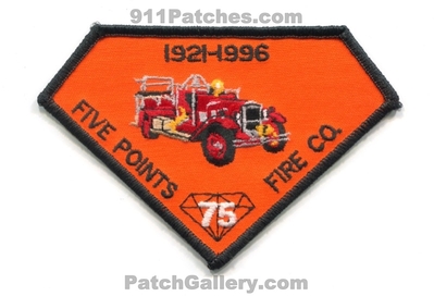 Five Points Fire Company 75 Years Patch (Delaware)
Scan By: PatchGallery.com
Keywords: 5 co. department dept. 1921 1996