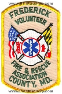 Frederick County Volunteer Fire & Rescue Association Patch (Maryland)
[b]Scan From: Our Collection[/b]
Keywords: and