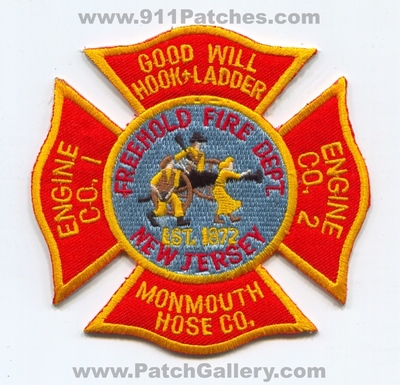 Freehold Fire Department Good Will Hook and Ladder Engine Company 1 2 Monmouth Hose Company Patch (New Jersey)
Scan By: PatchGallery.com
Keywords: dept. est. 1872 goodwill + co. number no. #1 #2