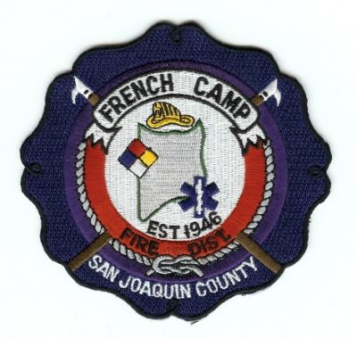 French Camp Fire Dist
Thanks to PaulsFirePatches.com for this scan.
Keywords: california district san joaquin county