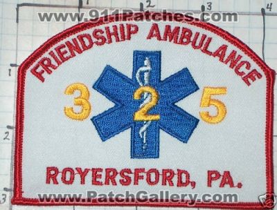 Friendship Ambulance 325 (Pennsylvania)
Thanks to swmpside for this picture.
Keywords: ems royersford pa.