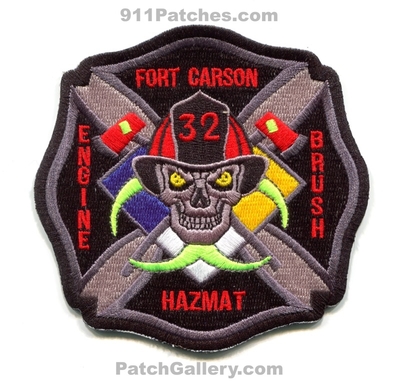 Fort Carson Fire Department Station 32 US Army Military Patch (Colorado)
[b]Scan From: Our Collection[/b]
[b]Patch Made By: 911Patches.com[/b]
Keywords: ft. dept. engine brush hazmat haz-mat hazardous materials company co. skull