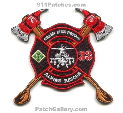 Fort Carson Fire Department Station 33 US Army Military Patch (Colorado)
[b]Scan From: Our Collection[/b]
[b]Patch Made By: 911Patches.com[/b]
Keywords: ft. dept. crash rescue cfr aircraft airport firefighter firefighting arff alpine helicopter