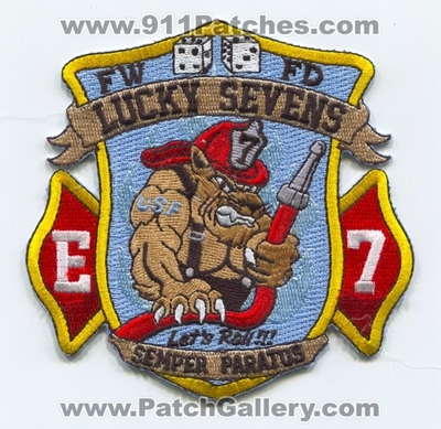 Fort Wayne Fire Department Engine 7 Patch (Indiana)
Scan By: PatchGallery.com
Keywords: Ft. Dept. FWFD F.W.F.D. E7 Company Co. Station Lucky Sevens - Semper Paratus - Lets Roll - USF