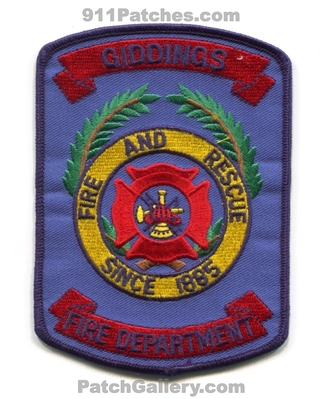 Giddings Fire Rescue Department Patch (Texas)
Scan By: PatchGallery.com
Keywords: and dept. since 1885