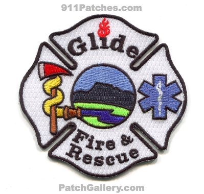 Glide Rural Fire and Rescue Department Patch (Oregon)
Scan By: PatchGallery.com
[b]Patch Made By: 911Patches.com[/b]
Keywords: & dept.