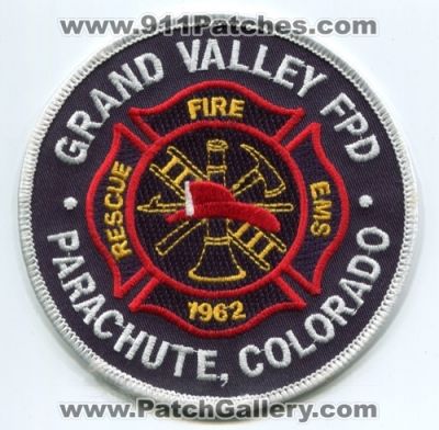 Grand Valley Fire Protection District Patch (Colorado)
[b]Scan From: Our Collection[/b]
Keywords: fpd rescue ems parachute