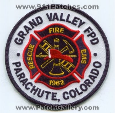 Grand Valley Fire Protection District Patch (Colorado)
[b]Scan From: Our Collection[/b]
Keywords: fpd department dept. rescue ems parachute