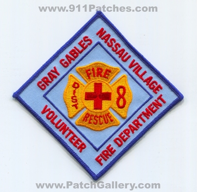 Gray Gables Nassau Village Volunteer Fire Rescue Department District 8 Patch (Florida)
Scan By: PatchGallery.com
Keywords: vol. dept. dist. number no. #8