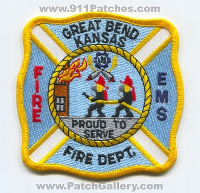 Great Bend Fire Department Patch (Kansas)
Scan By: PatchGallery.com
Keywords: ems dept. proud to serve