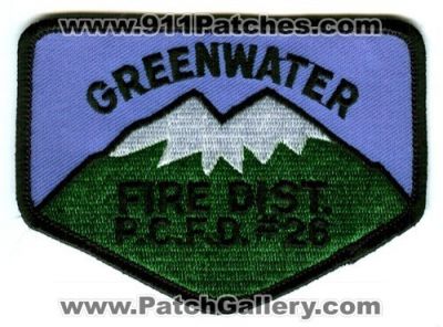 Greenwater Fire Department Pierce County District 26 Patch (Washington)
Scan By: PatchGallery.com
Keywords: dept. co. dist. p.c.f.d. pcfd number no. #26