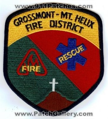 Grossmont Mount Helix Fire Rescue District (California)
Thanks to PaulsFirePatches.com for this scan.
Keywords: department dept. mt.