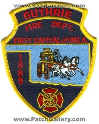 Guthrie Fire Department Patch (Oklahoma)
Scan By: PatchGallery.com
Keywords: dept. first capital of okla. 1889