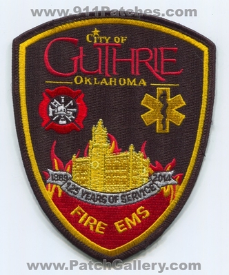 Guthrie Fire EMS Department 125 Years Patch (Oklahoma)
Scan By: PatchGallery.com
Keywords: city of dept. of service 1889 2014