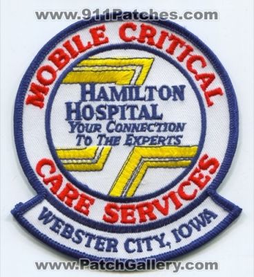 Hamilton Hospital Mobile Critical Care Services (Iowa)
Scan By: PatchGallery.com
Keywords: ems mcct webster city your connection to the experts