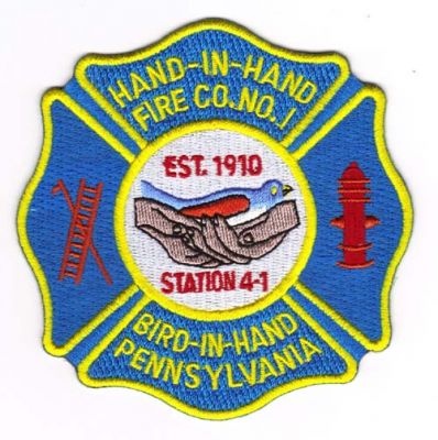 Hand in Hand Fire Co No 1
Thanks to Michael J Barnes for this scan.
Keywords: pennsylvania company number station 4-1 bird bird-in-hand hand-in-hand