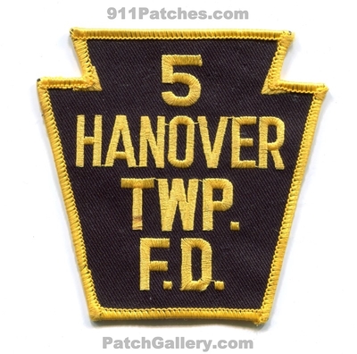 Hanover Township Fire Department 5 Patch (Pennsylvania)
Scan By: PatchGallery.com
Keywords: twp. dept.