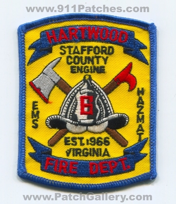 Hartwood Fire Department Company 6 Stafford County Patch (Virginia)
Scan By: PatchGallery.com
Keywords: dept. co. number no. #6 engine hazmat haz-mat ems est. 1966