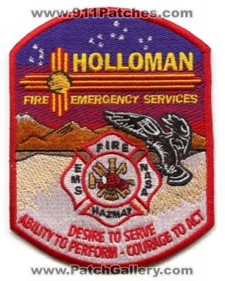 Holloman Air Force Base AFB Fire Emergency Services USAF Military Patch (New Mexico)
Scan By: PatchGallery.com
Keywords: ems nasa hazmat haz-mat