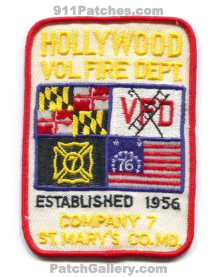 Hollywood Volunteer Fire Department Company 7 Saint Marys County Patch (Maryland)
Scan By: PatchGallery.com
Keywords: vol. dept. vfd co. st. established 1956