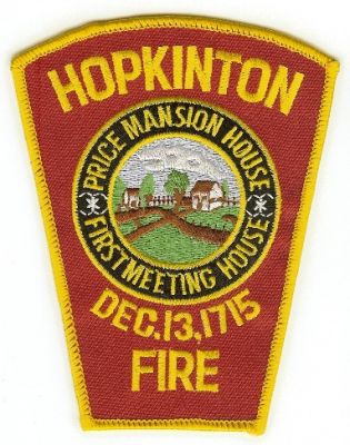 Hopkinton Fire
Thanks to PaulsFirePatches.com for this scan.
Keywords: massachusetts