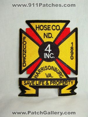 Hose Company Number 4 Inc (Virginia)
Thanks to Walts Patches for this picture.
Keywords: co. nd. no. #4 harrisonburg va. inc.