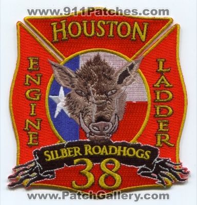 Houston Fire Department Station 38 Patch (Texas)
[b]Scan From: Our Collection[/b]
[b]Patch Made By: 911Patches.com[/b]
Keywords: dept. hfd company engine ladder silber roadhogs