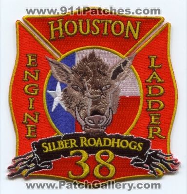Houston Fire Department Station 38 Patch (Texas)
Scan By: PatchGallery.com
[b]Patch Made By: 911Patches.com[/b]
Keywords: dept. hfd company engine ladder silber roadhogs