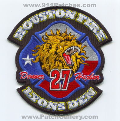 Houston Fire Department Station 27 Patch (Texas)
Scan By: PatchGallery.com
Keywords: Dept. HFD H.F.D. Company Co. Lyons Den - Denver Harbor - Lion