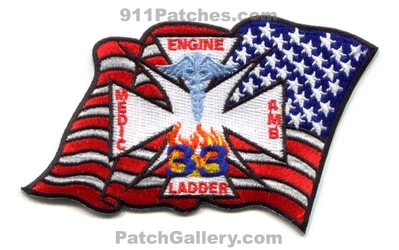 Houston Fire Department Station 33 Patch (Texas)
Scan By: PatchGallery.com
Keywords: Dept. HFD H.F.D. Engine Ladder Medic Ambulance EMS Company Co. Waving American Flag