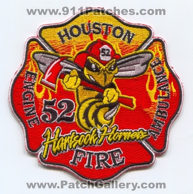 Houston Fire Department Station 52 Patch (Texas)
Scan By: PatchGallery.com
Keywords: Dept. HFD H.F.D. Company Co. Engine Ambulance Hartsook Hornets
