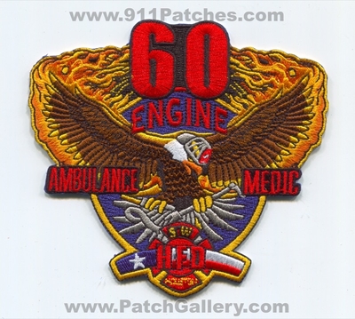 Houston Fire Department Station 60 Patch (Texas)
Scan By: PatchGallery.com
[b]Patch Made By: 911Patches.com[/b]
Keywords: Dept. HFD H.F.D. Engine Ambulance Medic Company Co. SW Houston - Eagle