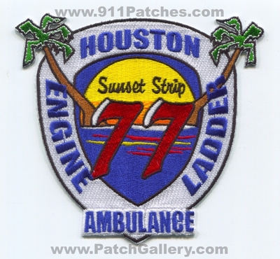Houston Fire Department Station 77 Patch (Texas)
Scan By: PatchGallery.com
Keywords: dept. hfd h.f.d. company co. engine ladder ambulance sunset strip