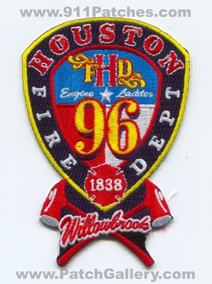 Houston Fire Department Station 96 Patch (Texas)
Scan By: PatchGallery.com
Keywords: Dept. HFD H.F.D. Engine Ladder Company Co. Willowbrook - 1838