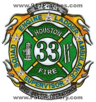 Houston Fire Department Station 33 Patch (Texas)
Scan By: PatchGallery.com
Keywords: dept. hfd company co. engine ladder squad ambulance supervisor medical center operations ems mcml