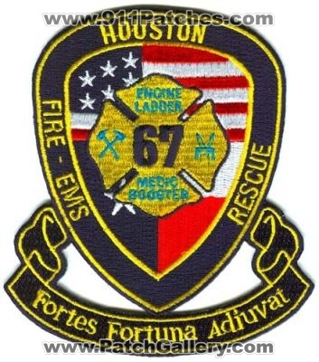 Houston Fire Department Station 67 Patch (Texas)
Scan By: PatchGallery.com
Keywords: dept. hfd company ems rescue engine ladder medic booster fortes fortuna adiuvat