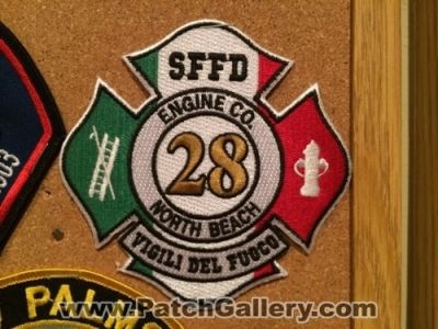 San Francisco Fire Department Engine Company 28 (California)
Picture By: PatchGallery.com
Thanks to Jeremiah Herderich
Keywords: sffd dept. co. station north beach vigili del fuoco