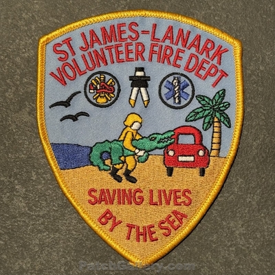 Saint James Lanark Volunteer Fire Department Patch (Florida)
Picture By: PatchGallery.com
Thanks to Jeremiah Herderich
Keywords: st. vol. dept. saving lives by the sea