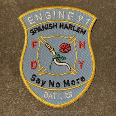 New York City Fire Department FDNY Engine 91 Battalion 25 Patch (New York)
Picture By: PatchGallery.com
Thanks to Jeremiah Herderich
Keywords: of dept. f.d.n.y. station spanish harlem say no more