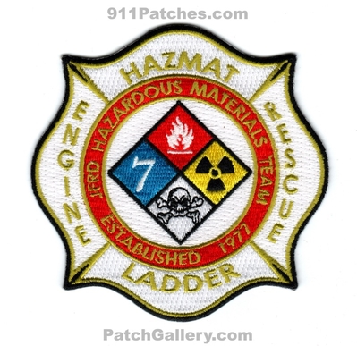 Jacksonville Fire Rescue Department Station 7 Patch (Florida)
Scan By: PatchGallery.com
[b]Patch Made By: 911Patches.com[/b]
Keywords: jfrd dept. engine hazmat ladder company co. haz-mat hazardous materials established 1977