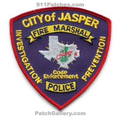 Jasper Police Department Fire Marshal Patch (Texas)
Scan By: PatchGallery.com
Keywords: dept. city of investigation prevention code enforcement
