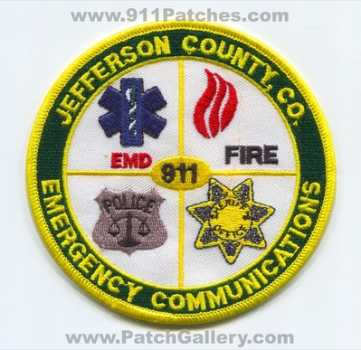 Jefferson County Emergency Communications 911 Patch (Colorado)
[b]Scan From: Our Collection[/b]
Keywords: co. sheriffs office fire department dept. emd police emergency medical dispatcher dispatching