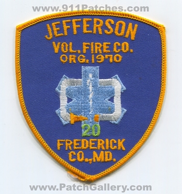 Jefferson Volunteer Fire Company 20 Frederick County Patch (Maryland)
Scan By: PatchGallery.com
Keywords: vol. co. number no. #20 org. 1970 department dept.