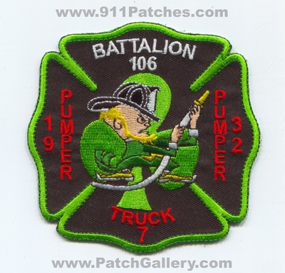 Kansas City Fire Department Pumper 19 32 Truck 7 Battalion 106 Patch (Missouri)
Scan By: PatchGallery.com
Keywords: dept. kcfd k.c.f.d. engine company co. station