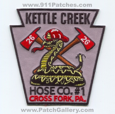Kettle Creek Hose Company Number 1 Cross Fork Fire Patch (Pennsylvania)
Scan By: PatchGallery.com
Keywords: Co. No. #1 Department Dept. PA. 26 Snake