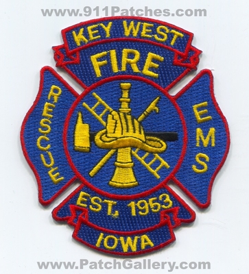 Key West Fire Rescue EMS Department Patch (Iowa)
Scan By: PatchGallery.com
Keywords: dept. est. 1953