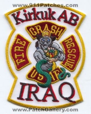 Kirkuk Air Base Crash Fire Rescue Department USAF (Iraq)
Scan By: PatchGallery.com
Keywords: ab cfr dept. arff aircraft airport firefighter firefighting