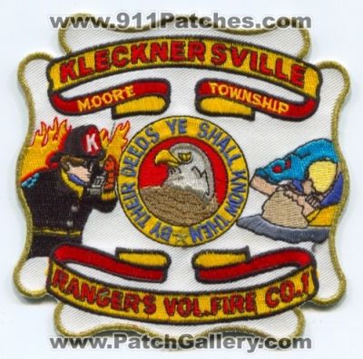 Klecknersville Rangers Volunteer Fire Company 1 (Pennsylvania)
Scan By: PatchGallery.com
Keywords: vol. co. moore township twp. department dept. by their deeds ye shall know them