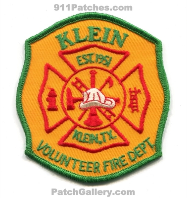 Klein Volunteer Fire Department Patch (Texas)
Scan By: PatchGallery.com
Keywords: vol. dept. est. 1951